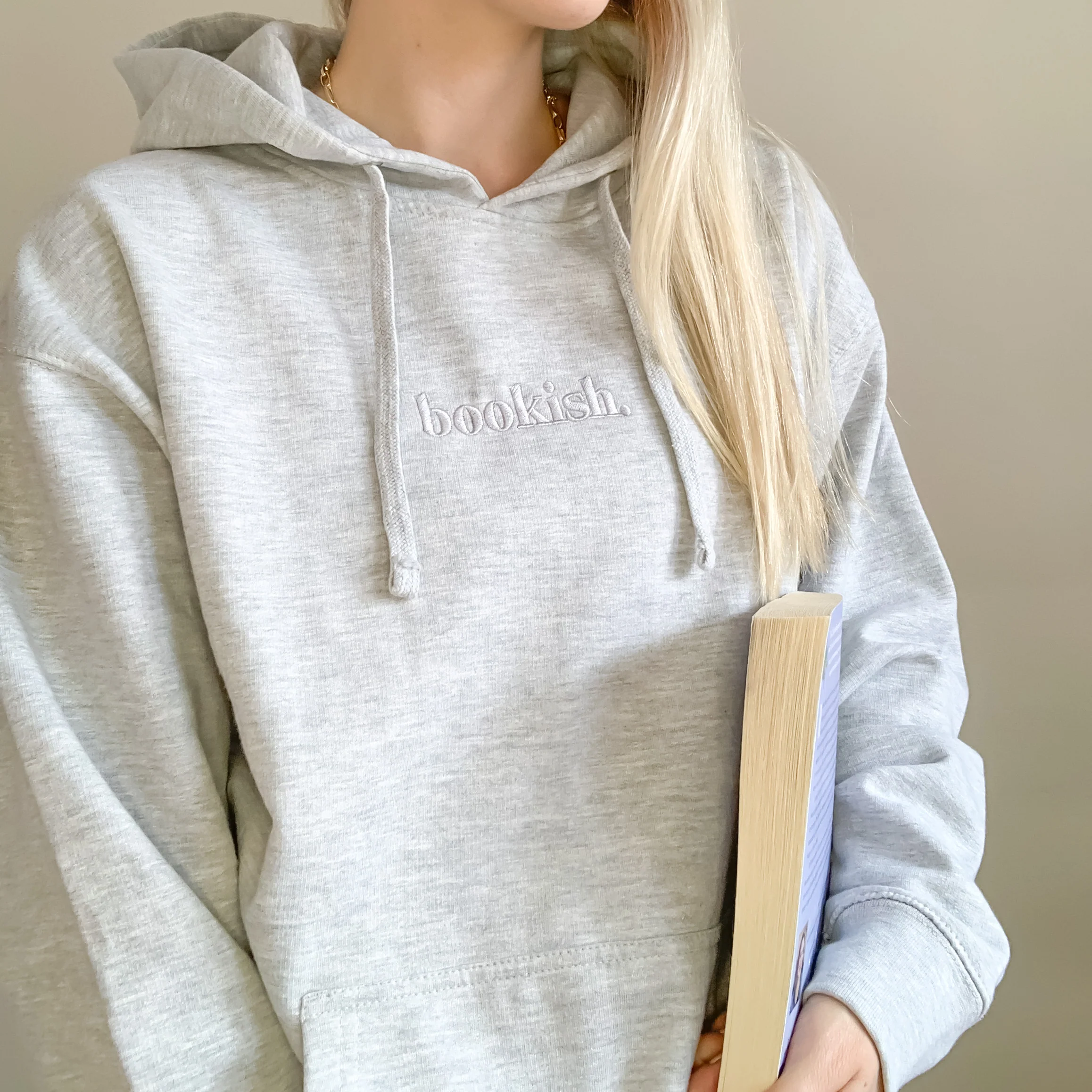 Bookish Embroidered Hoodie - Gray - Image 4