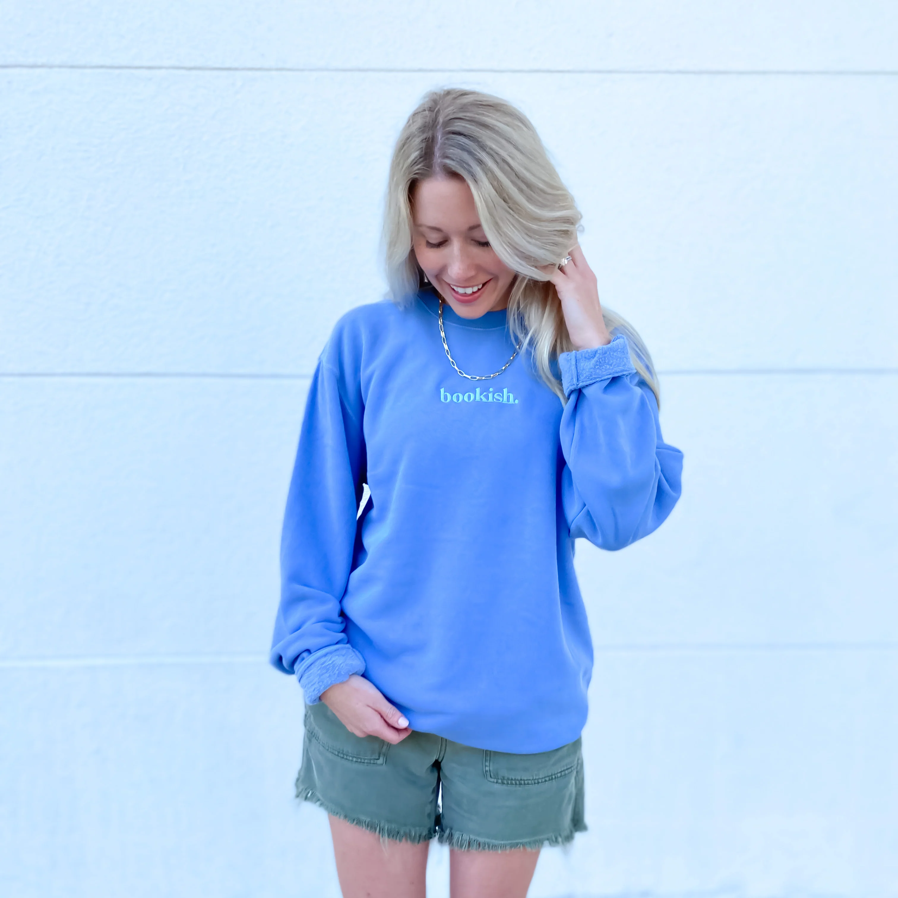 Bookish. Embroidered Sweatshirt - Light Blue - Image 4