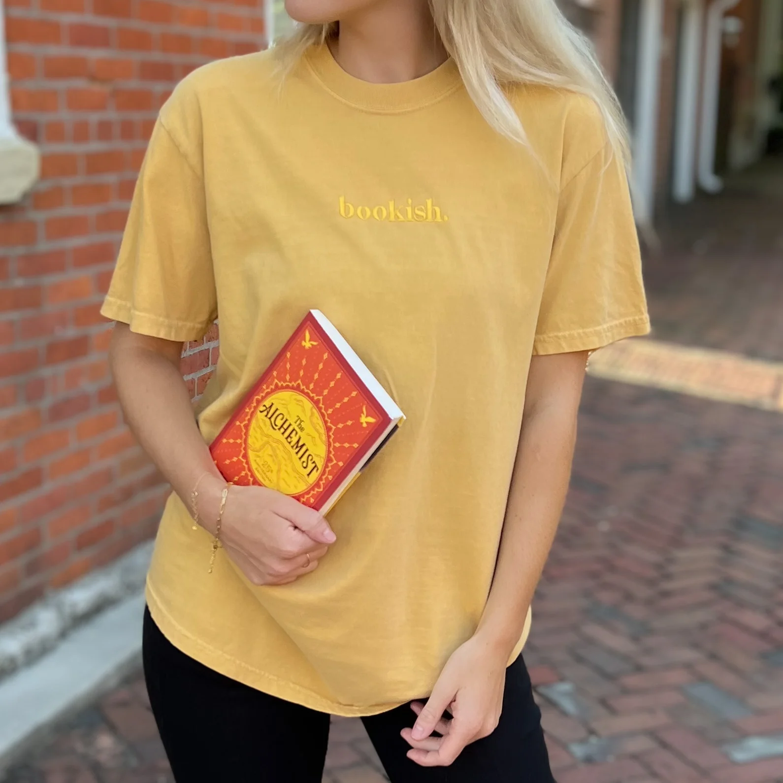 Bookish. Embroidered Tee - Mustard