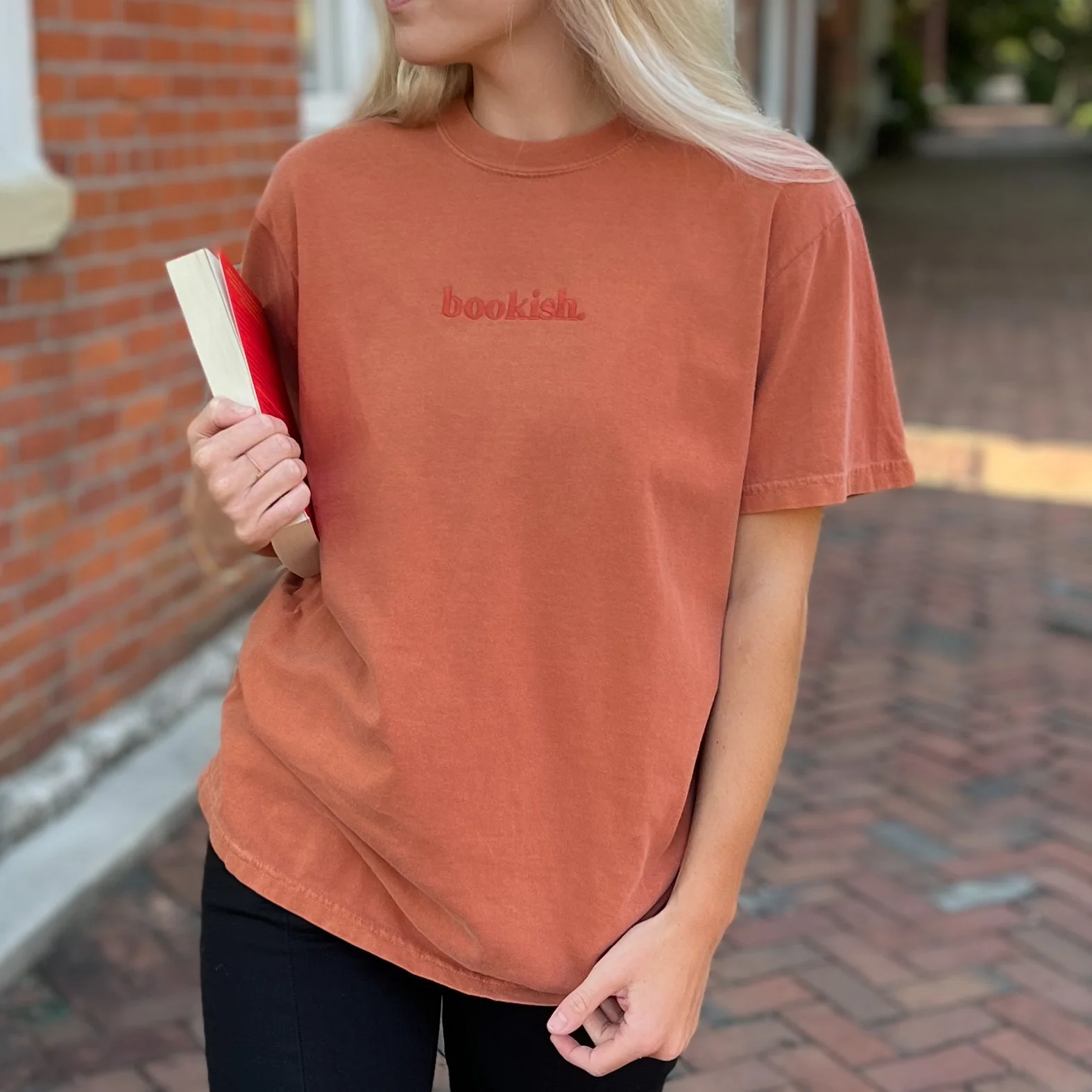 Bookish. Embroidered Tee - Yam - Image 2