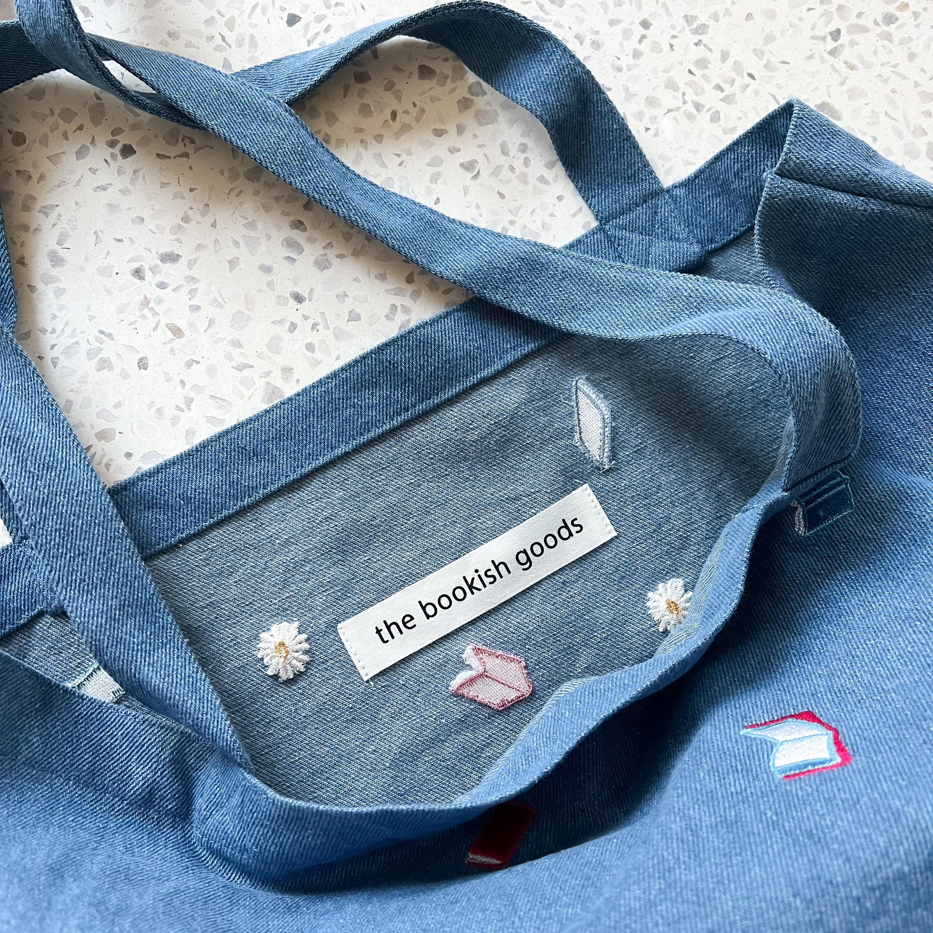 Denim Embroidered Book Tote - Image 3