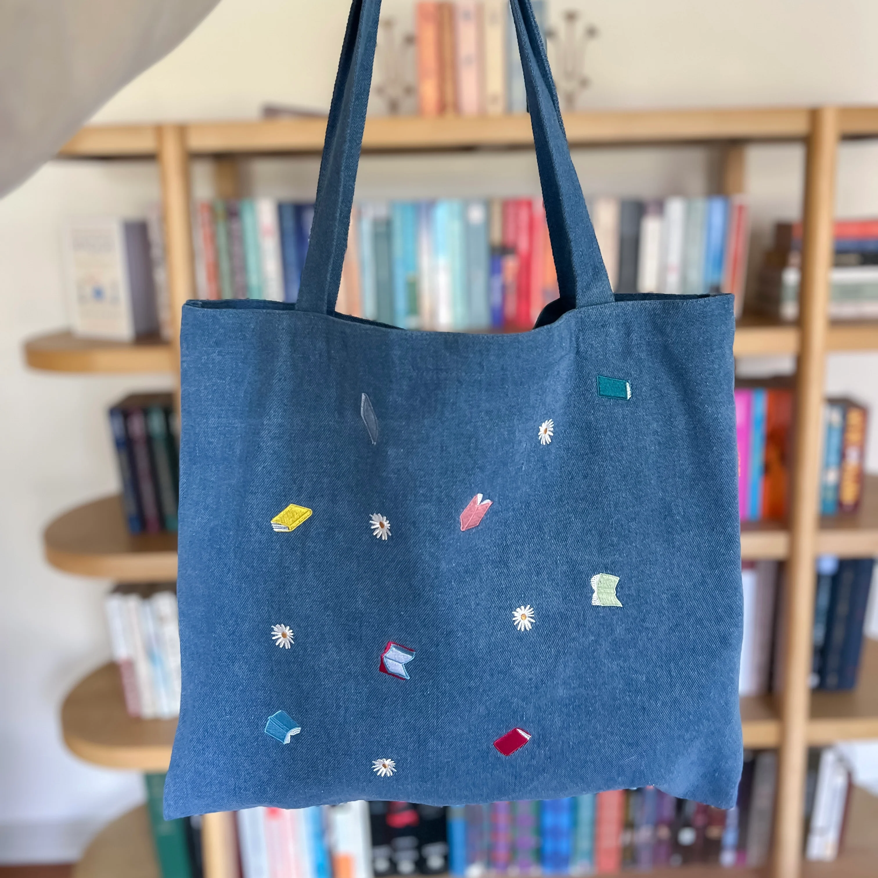 Denim Embroidered Book Tote - Image 4