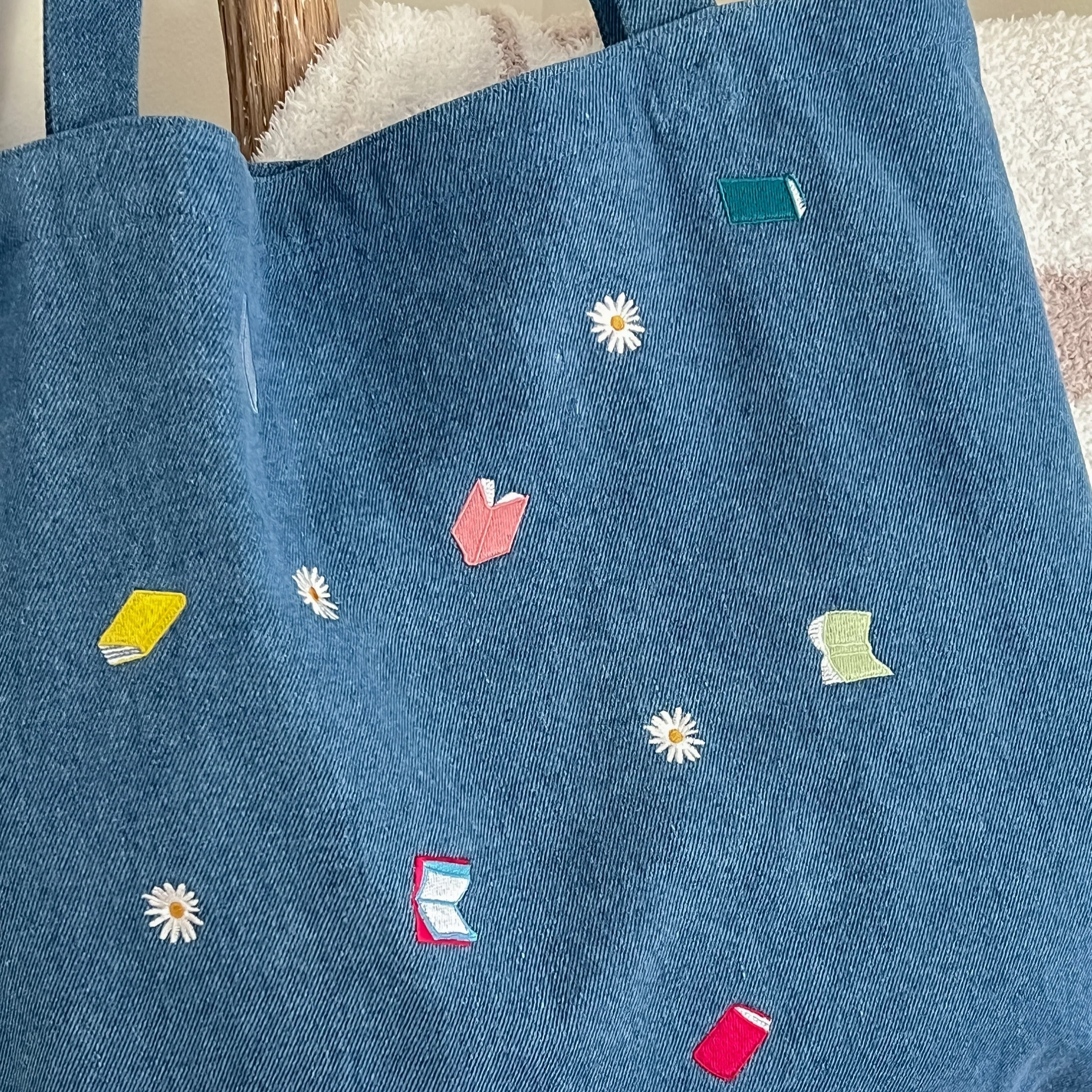 Denim Embroidered Book Tote - Image 5