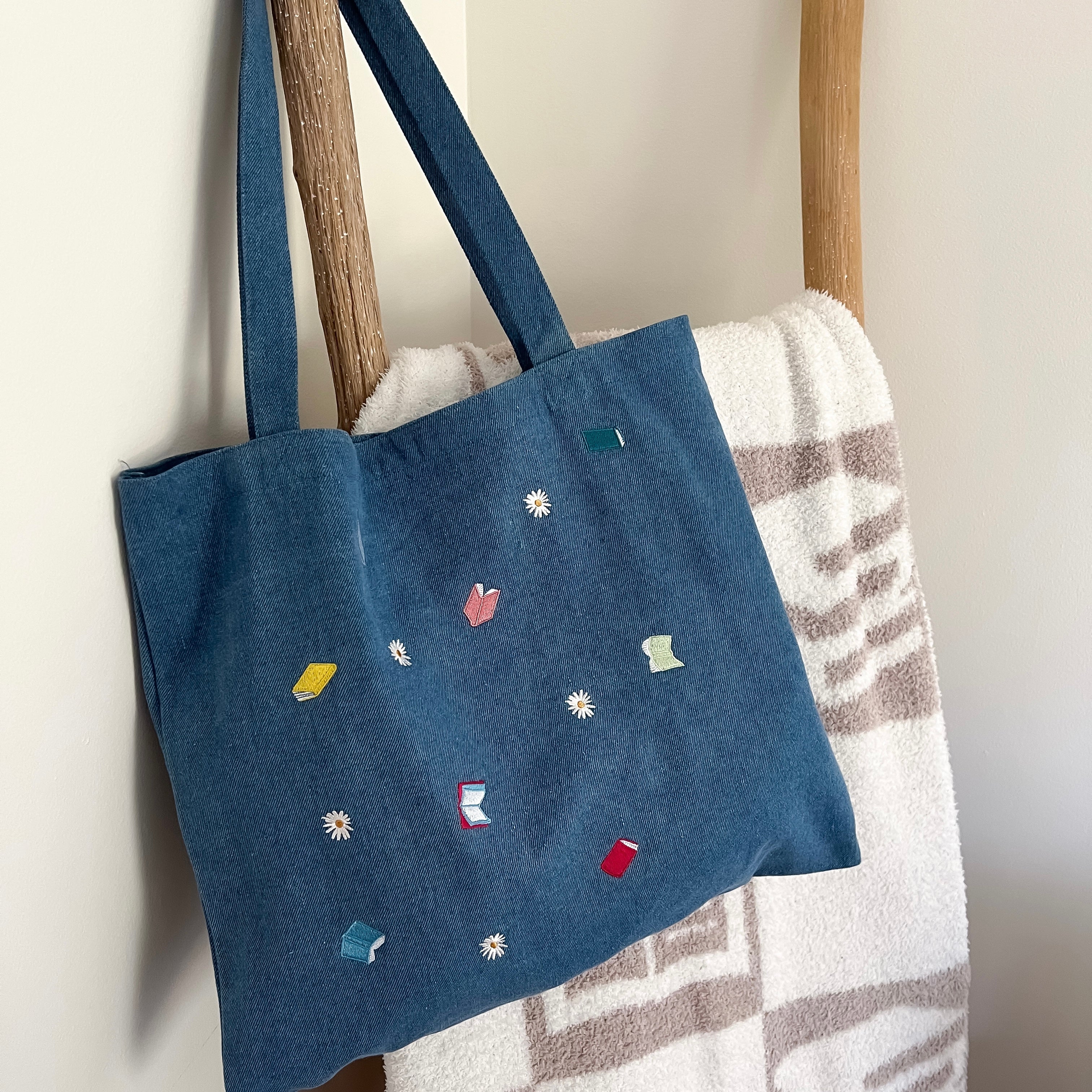 Denim Embroidered Book Tote - Image 6